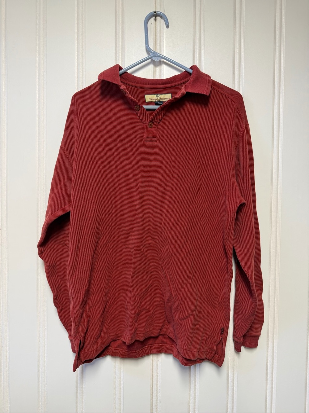 Tommy Bahama Men's Deep Red Orange Long-Sleeve Polo Size M